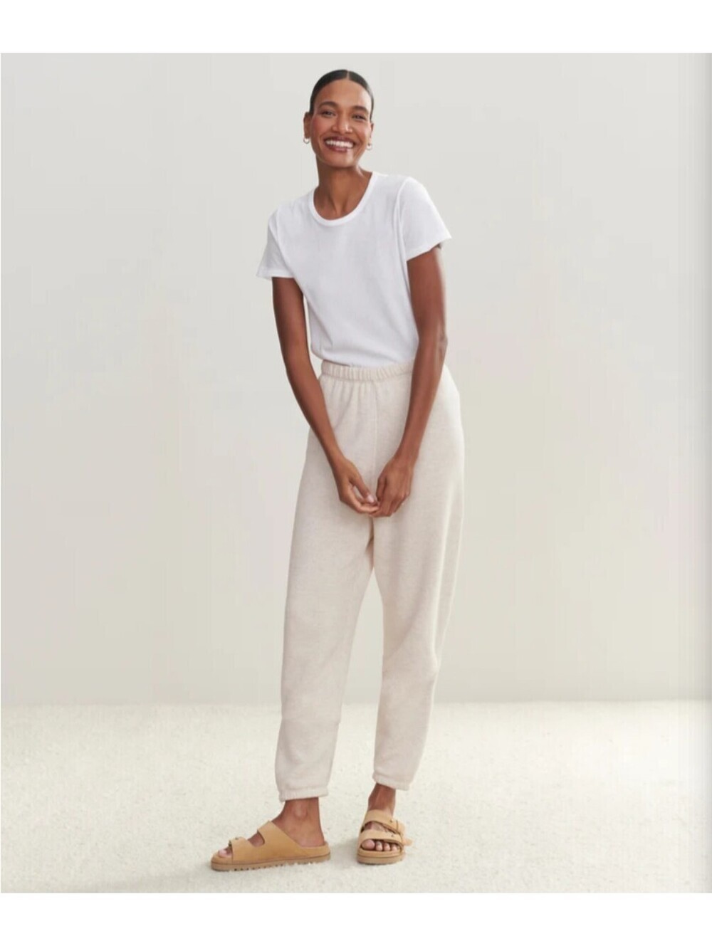 Jenni Kayne Saturday Sweatpant Joggers Cream Elevated Basics Lounge Size Small